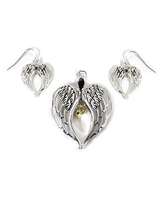 Filigree Cut Angel Wing Pendant Set