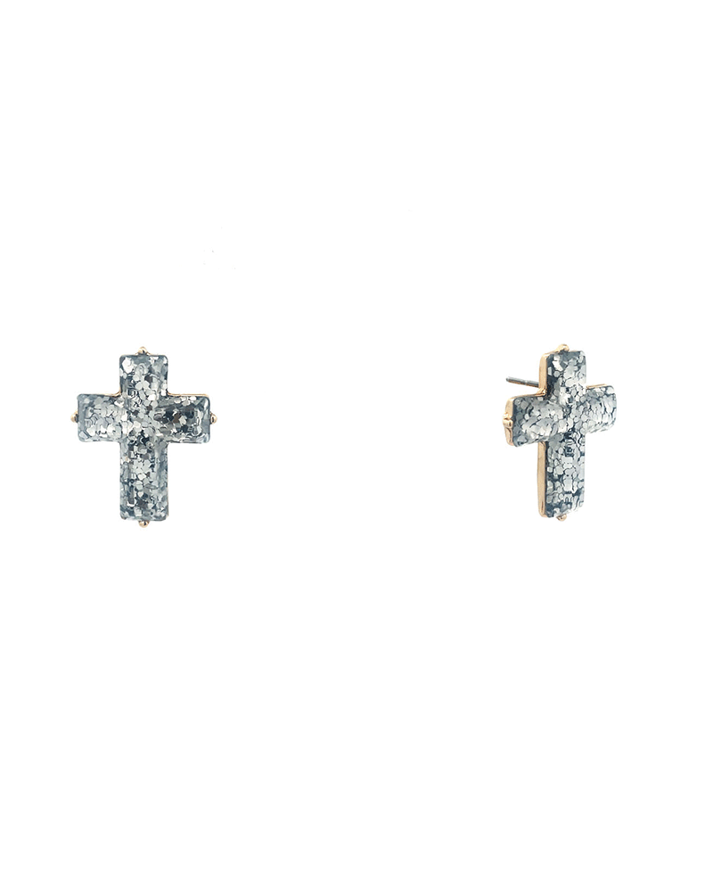 Cross Glitter Epoxy Stud Earring - 1.0"