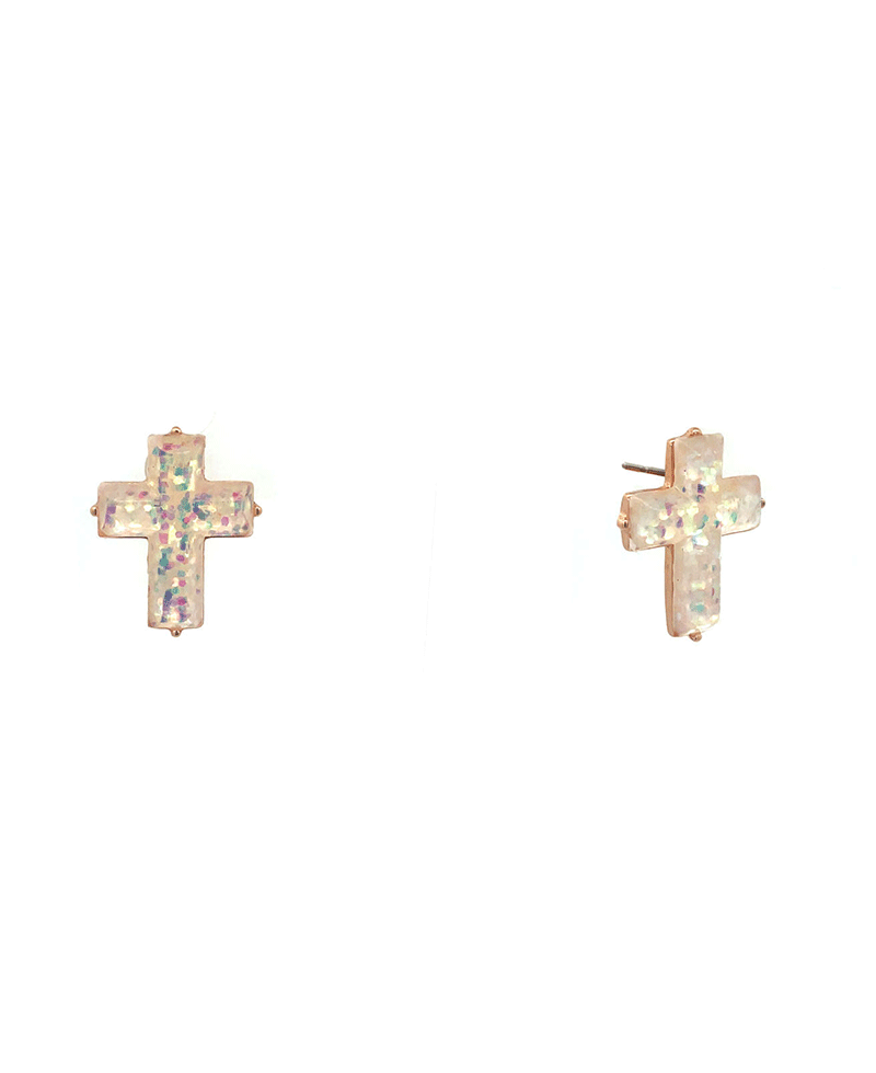 Cross Glitter Epoxy Stud Earring - 1.0"