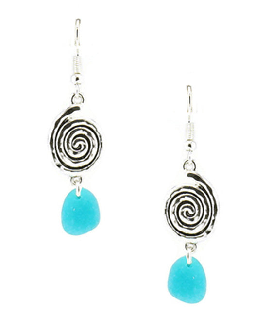 Swirl Design w/ Sea Glass Round Earring