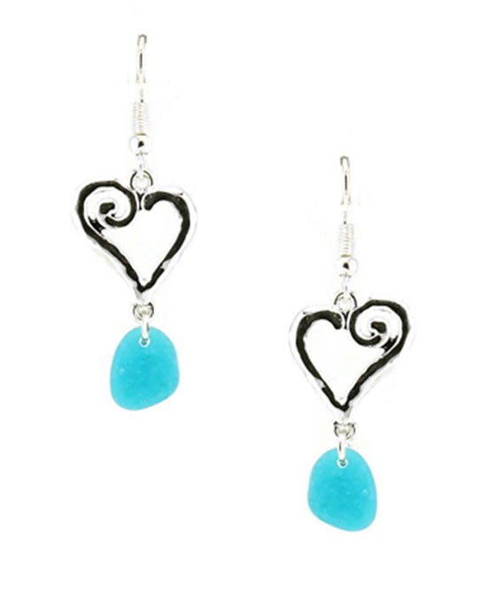 Swirl Design w/ Sea Glass Heart Earring