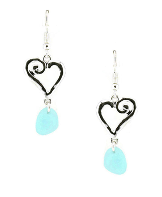 Swirl Design w/ Sea Glass Heart Earring