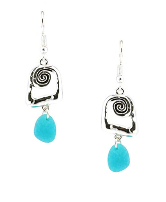 Swirl Design w/ Sea Glass Square Earring