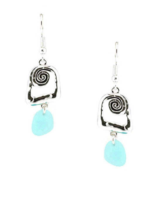 Swirl Design w/ Sea Glass Square Earring