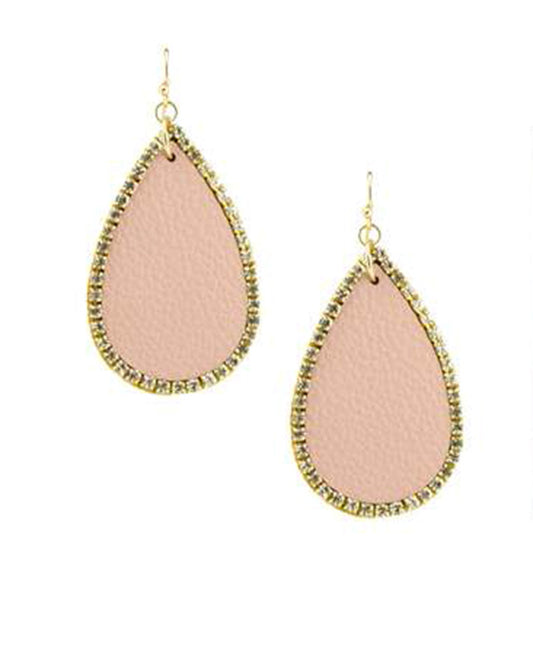 Synthetic Leather w/ Rhinestone Teardrop Earring