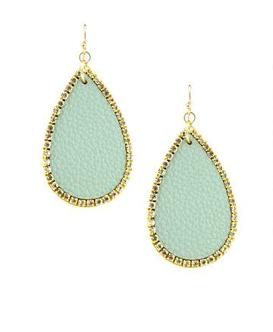 Synthetic Leather w/ Rhinestone Teardrop Earring