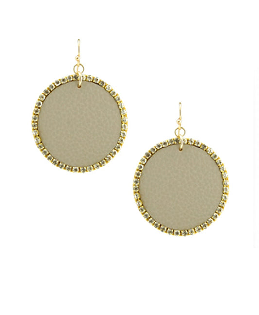 Synthetic Leather w/ Rhinestone Round Earring