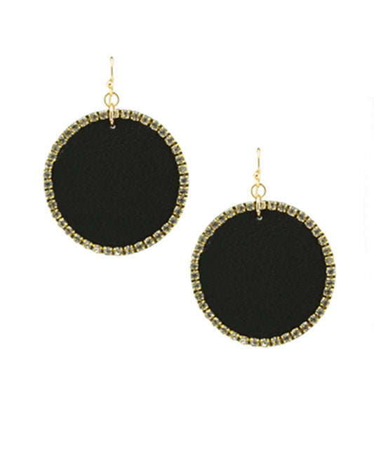 Synthetic Leather w/ Rhinestone Round Earring