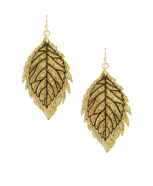 Synthetic Leather Leaf Hoop Earring