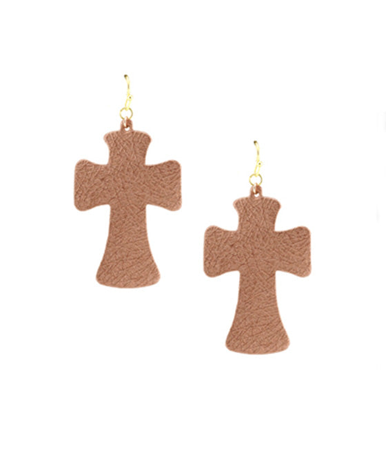 Cross Synthetic Leather Earring