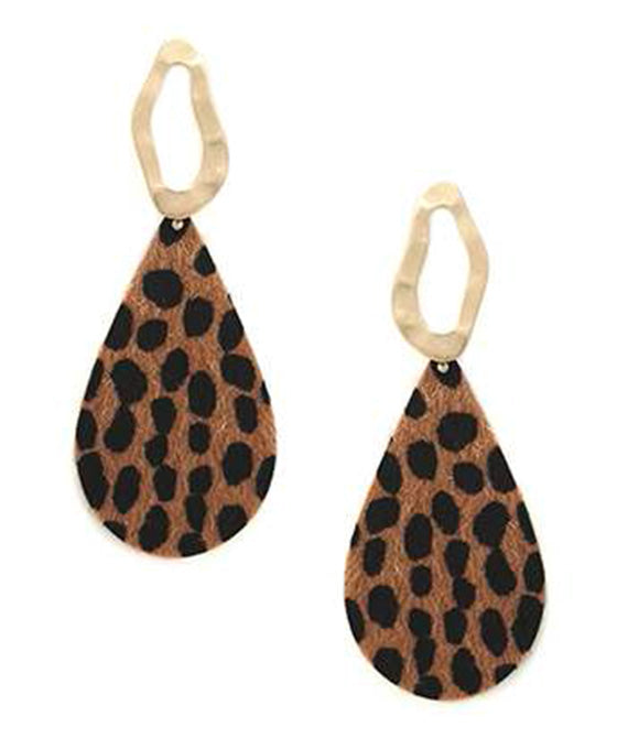 Leather w/ Metal Teardrop Earring