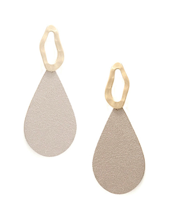 Leather w/ Metal Teardrop Earring