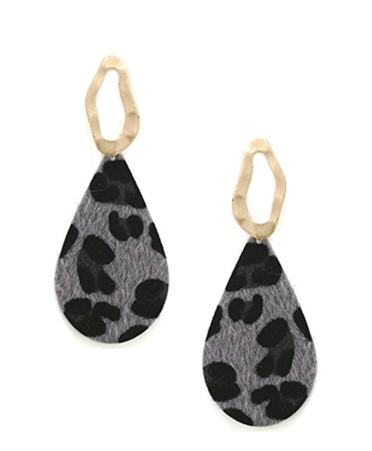 Leather w/ Metal Teardrop Earring