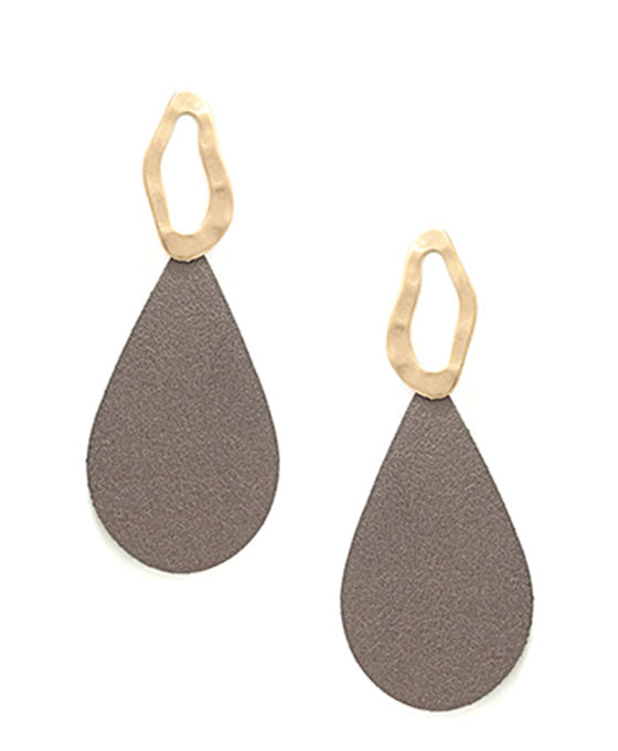 Leather w/ Metal Teardrop Earring