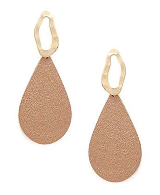 Leather w/ Metal Teardrop Earring