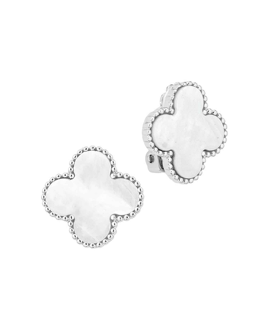 Shell Metal Clover Clip On Earring