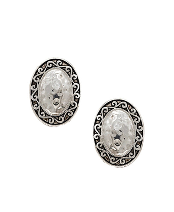 Oval Tailored w/ Hammered Clip Earring