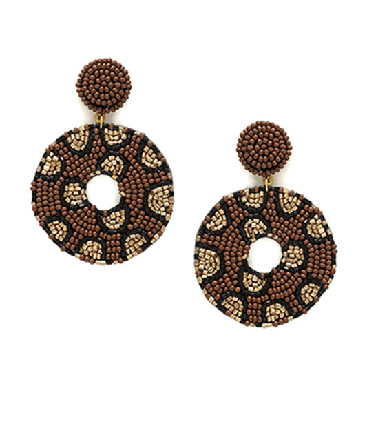 Leopard Print Seed Bead Round Post Earring