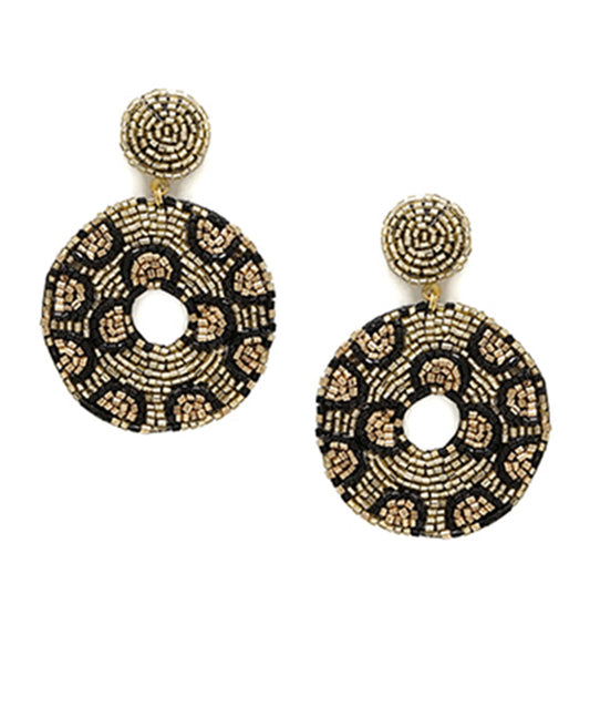 Leopard Print Seed Bead Round Post Earring