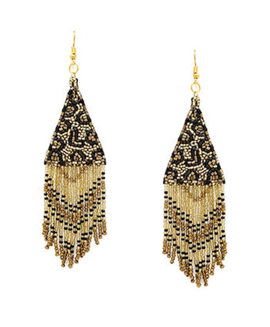 Leopard Print Seed Bead Fringe Earring