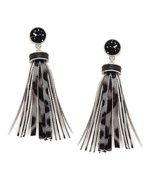 Animal Print Tassel Post Earring