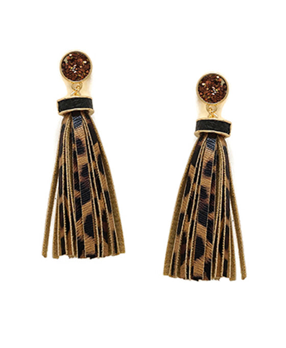 Animal Print Tassel Post Earring