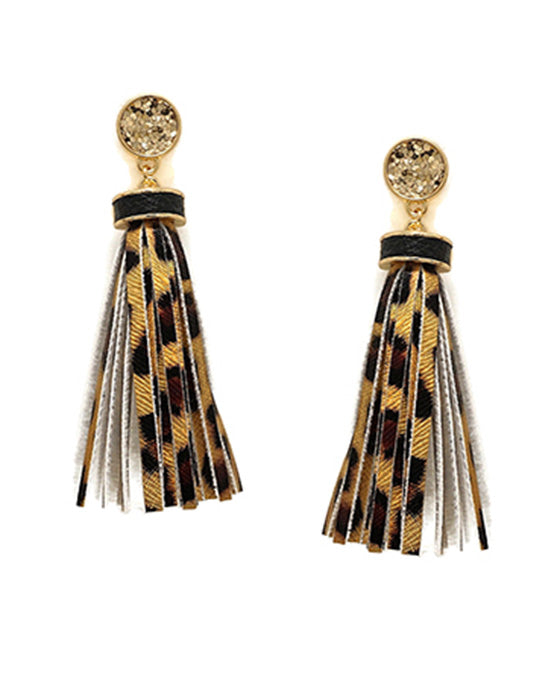 Animal Print Tassel Post Earring