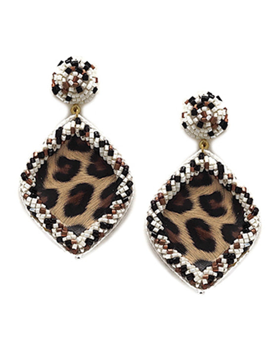 Animal Print Seed Bead Post Earring