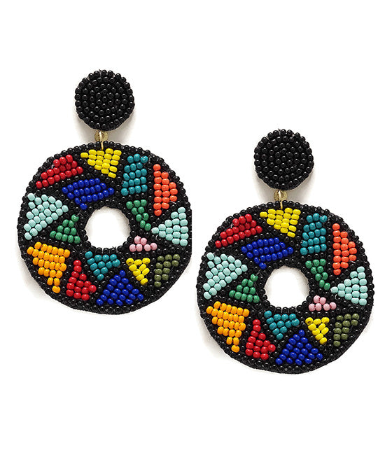 Seed Bead Mosaic Pattern Post Earring