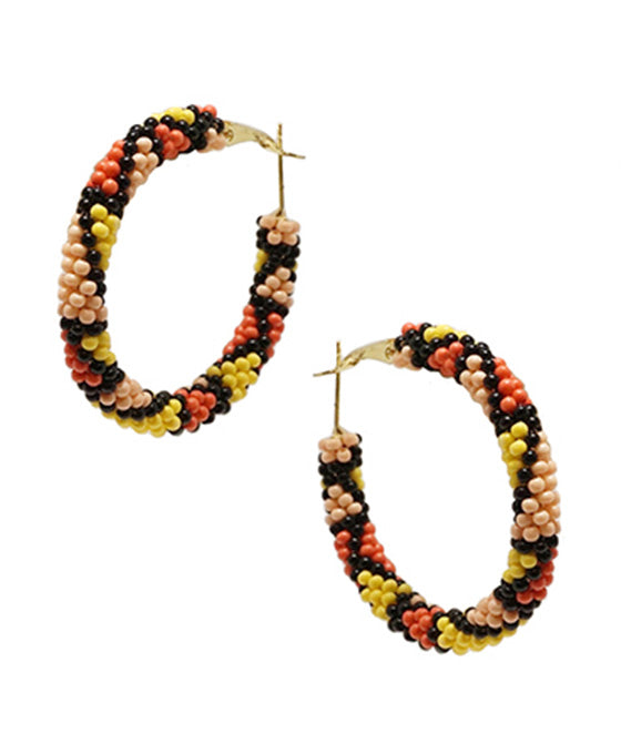 Seed Bead Mosaic Pattern Hoop Earring