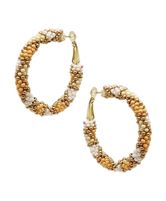 Seed Bead Mosaic Pattern Hoop Earring