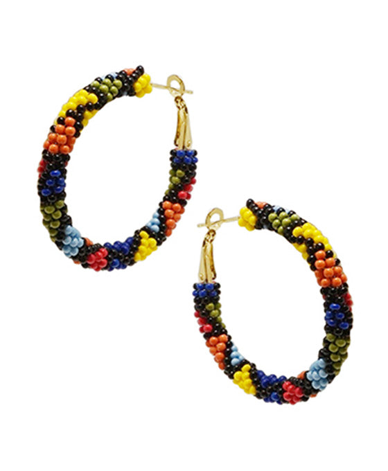 Seed Bead Mosaic Pattern Hoop Earring