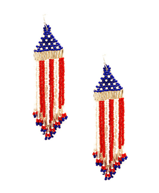 US Flag Seed Bead Fringe Earring