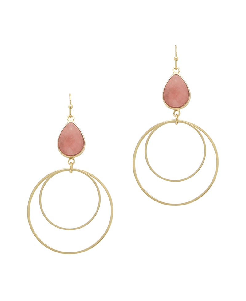 Stone & Double Circle Metal Earring