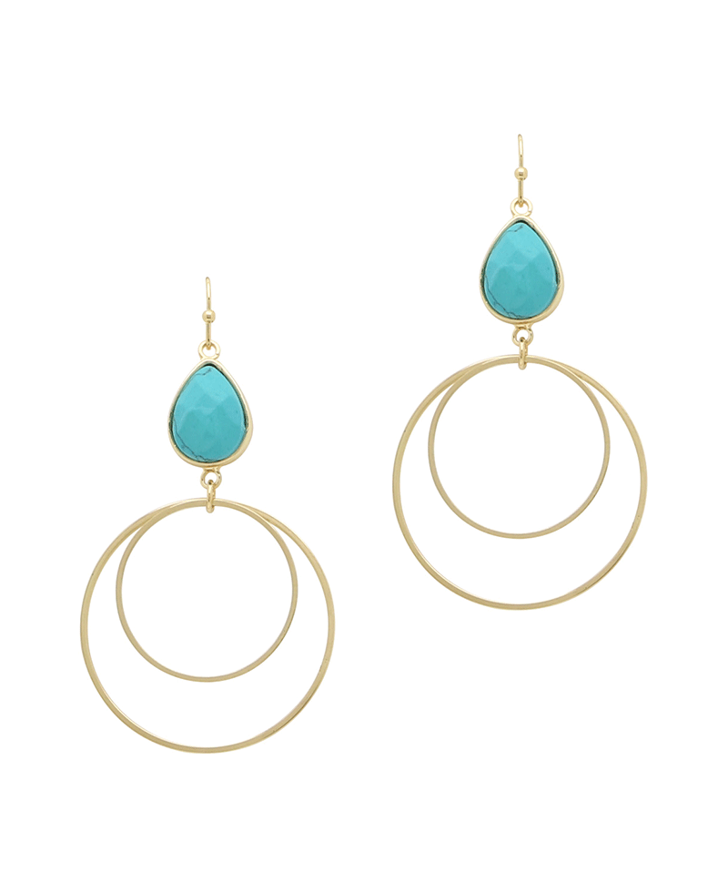 Stone & Double Circle Metal Earring