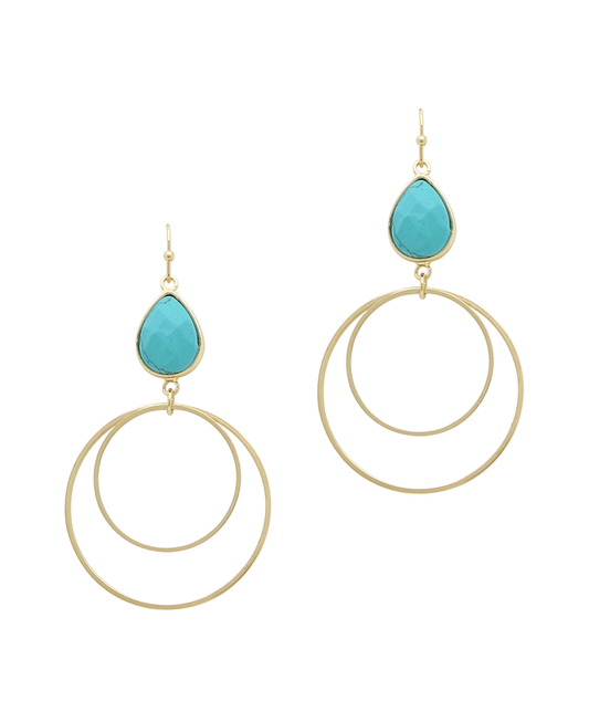 Stone & Double Circle Metal Earring