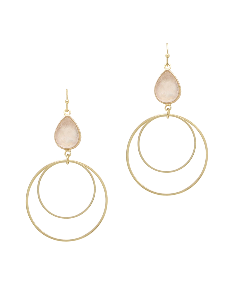 Stone & Double Circle Metal Earring