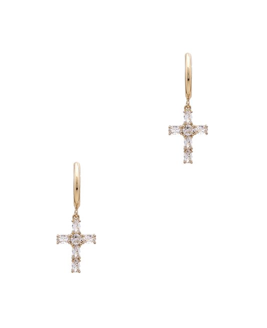 Cross CZ Drop Hoop Earring