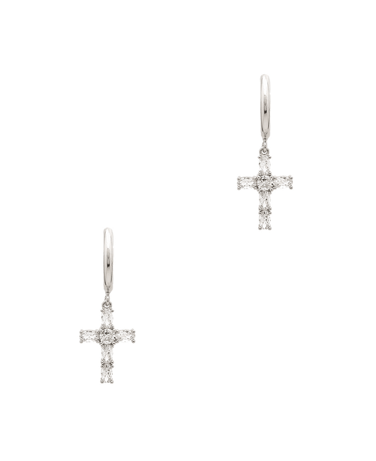 Cross CZ Drop Hoop Earring