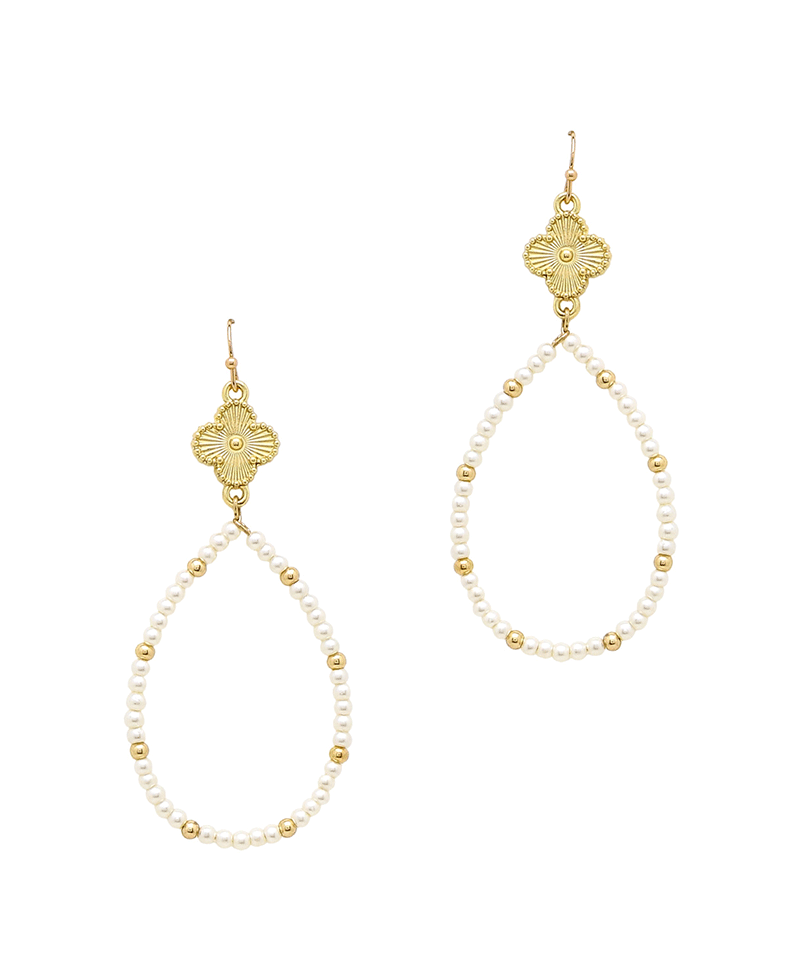 Clover Accent Pearl & CCB Teardrop Earring