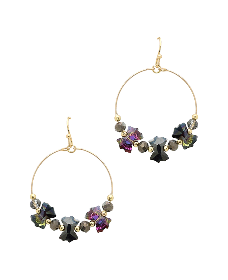 Wire Circle w/ Crystal Beads Earring