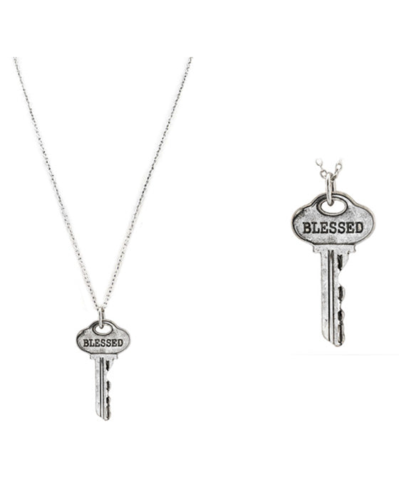 Message Key Pendant Necklace - BLESSED