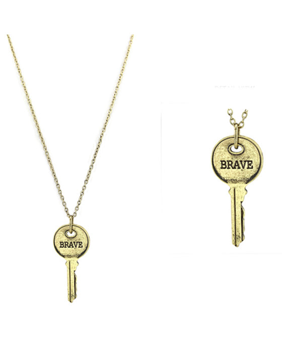 Message Key Pendant Necklace - BRAVE