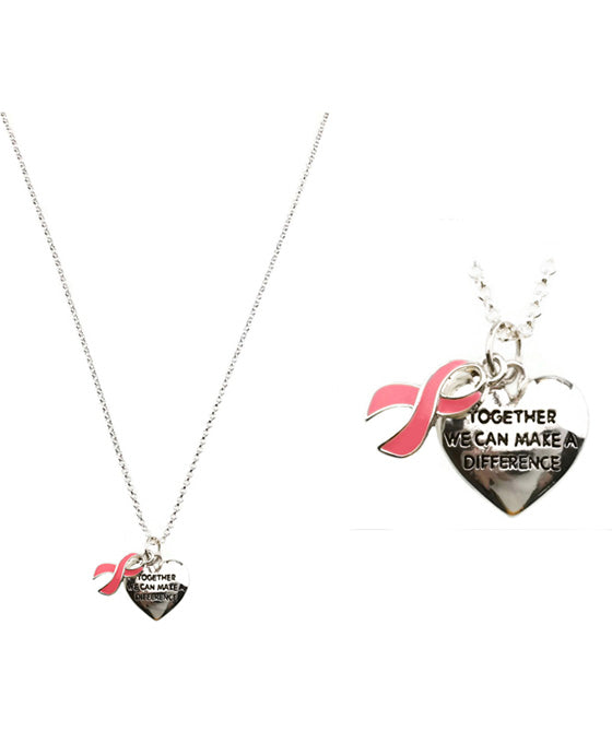 Pink Ribbon w/ Heart Necklace