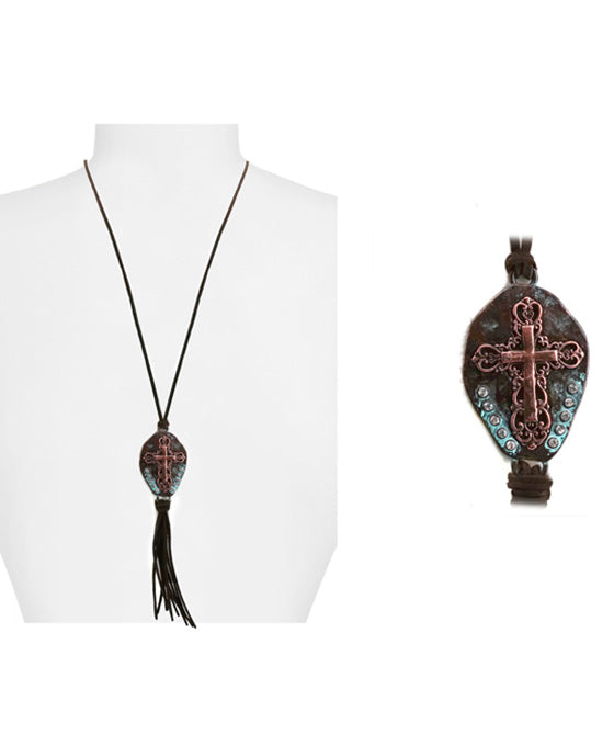 Western Style Cross w/ Suede Necklace