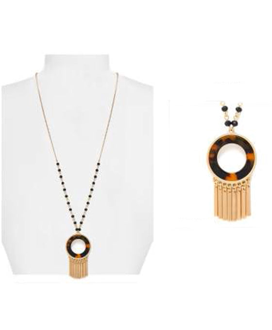 Circle Acetate w/ Metal Fringed Necklace