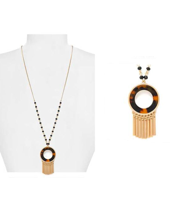 Circle Acetate w/ Metal Fringed Necklace