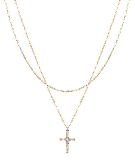 2 Layered Stone Cross Necklace