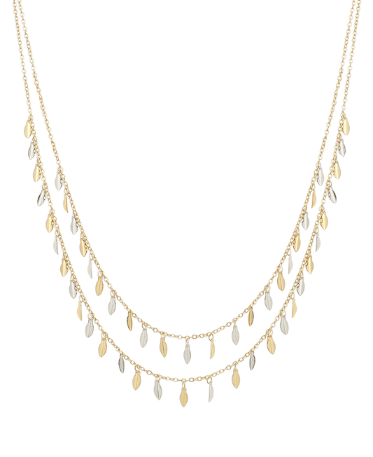 Layered Chain w/ Small Oval Charm Short Necklace