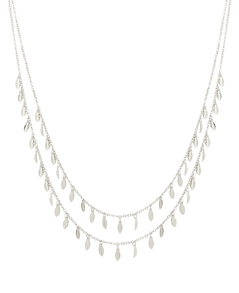 Layered Chain w/ Small Oval Charm Short Necklace